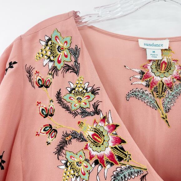 Sundance Magdalena Floral Embroidered Flutter Sleeve Boho Top Pink Womens Size M - Picture 12 of 12
